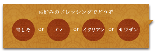 お好みのドレッシングでどうぞ
青しそorゴマorイタリアンorサウザン