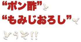 ポン酢ともみじおろしでどうぞ！